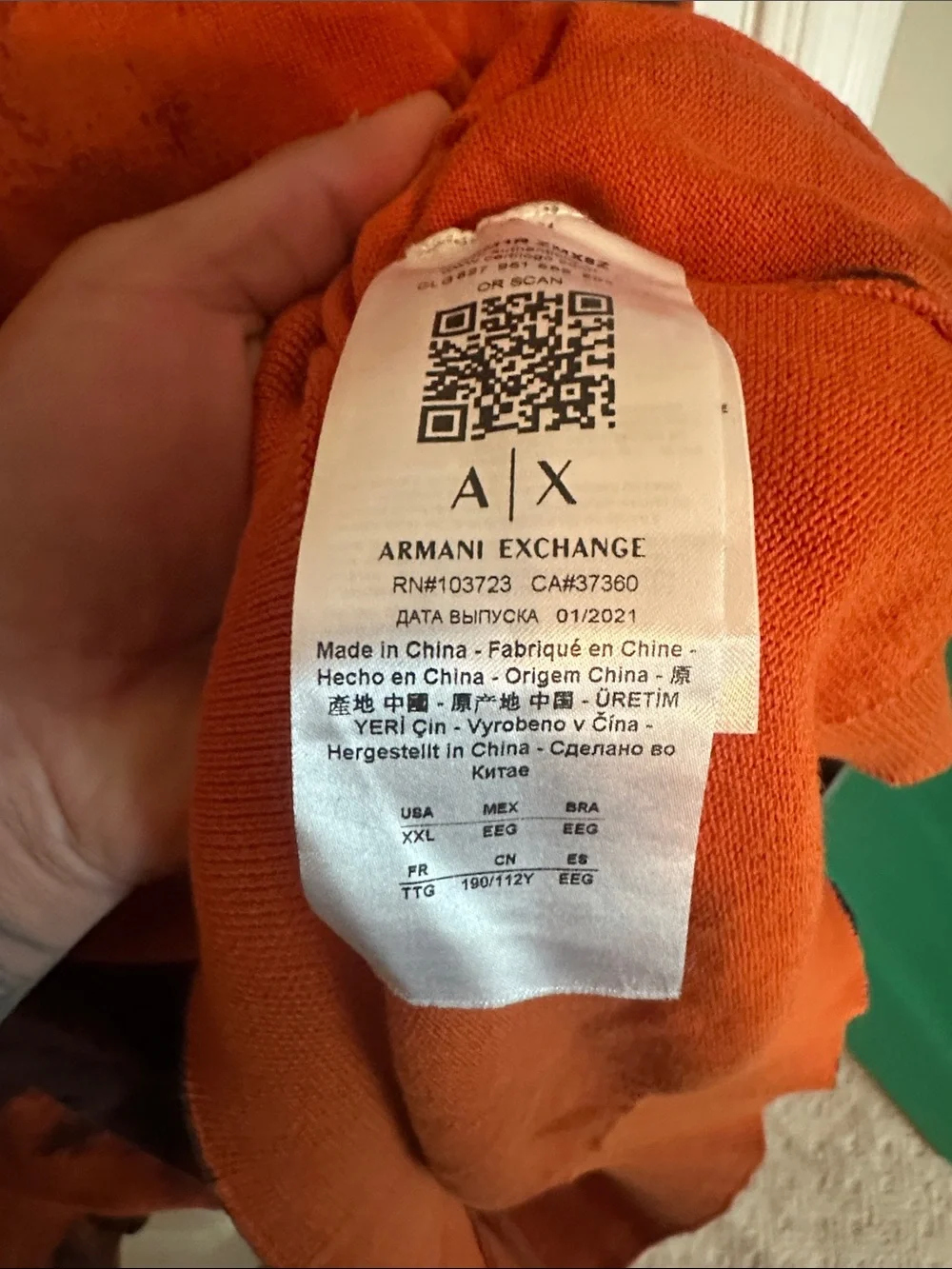 A/X Armani Exchange Orange & Black Tie-Dye Crewneck